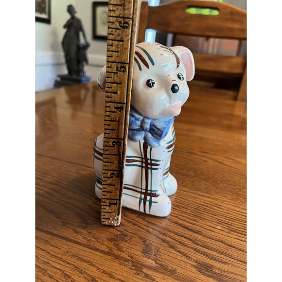 Vintage Japan Ceramic Plaid Puppy Dog Planter Pencil Holder Kitschy MCM - Picture 7 of 7